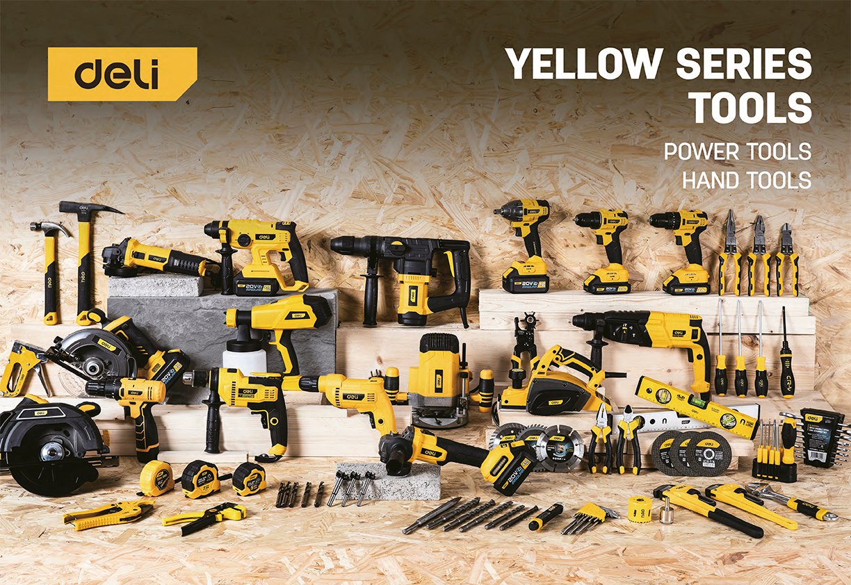 Deli-Tools-keltaine-sähkötyökalusarja-koti-ja-harrastekäyttöön