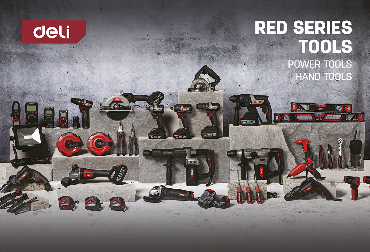 Deli-Tools-punainen-sähkötyökalu-sarja-ammattikäyttöön